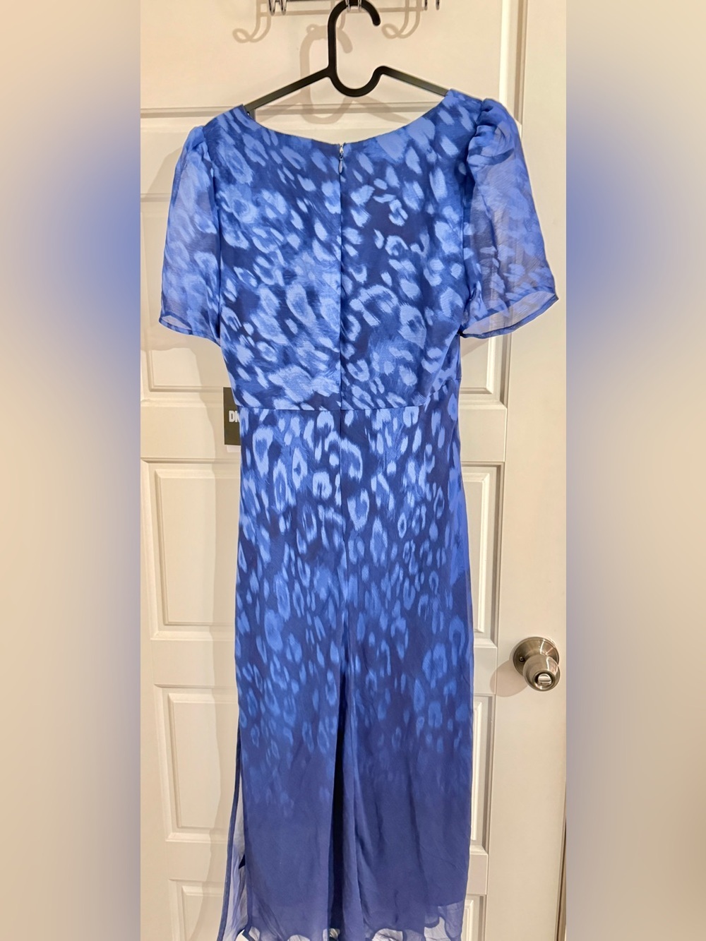 Dkny Blue Women's Short Sleeve Sweetheart Neck Lined Side Slit Midi Dress - Picture 11 of 12